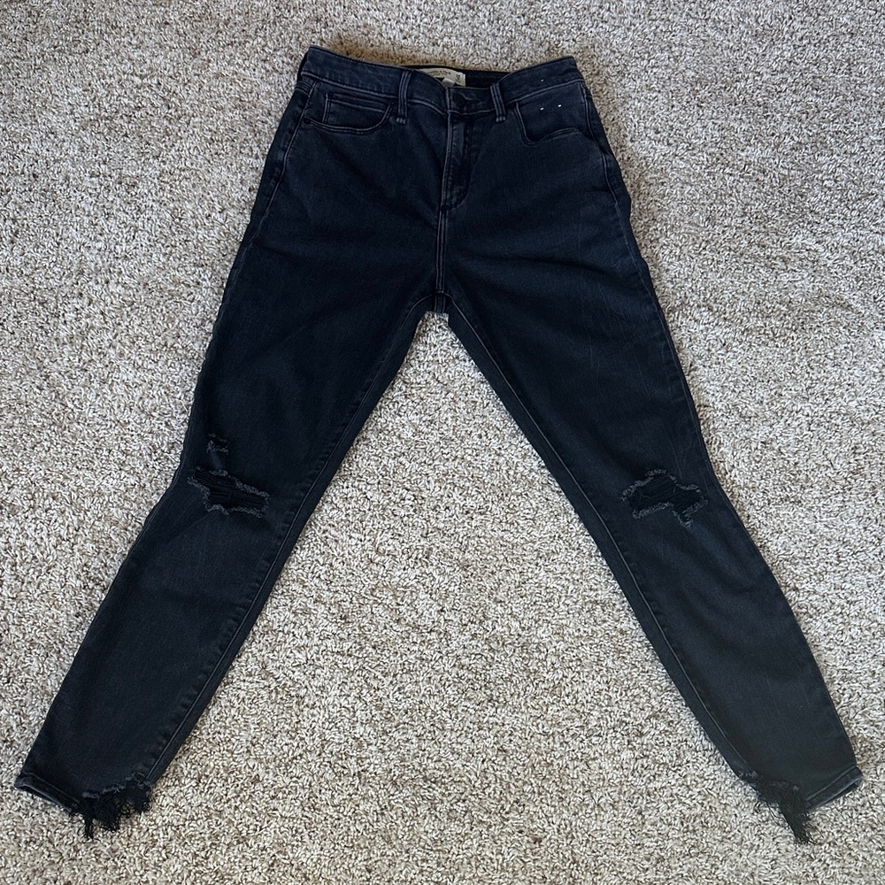 Abercrombie & Fitch Women's Black Ripped Skinny Jeans -curve love high rise